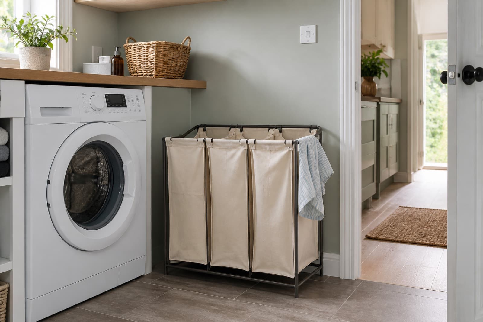 Laundry sorter — in a home setting