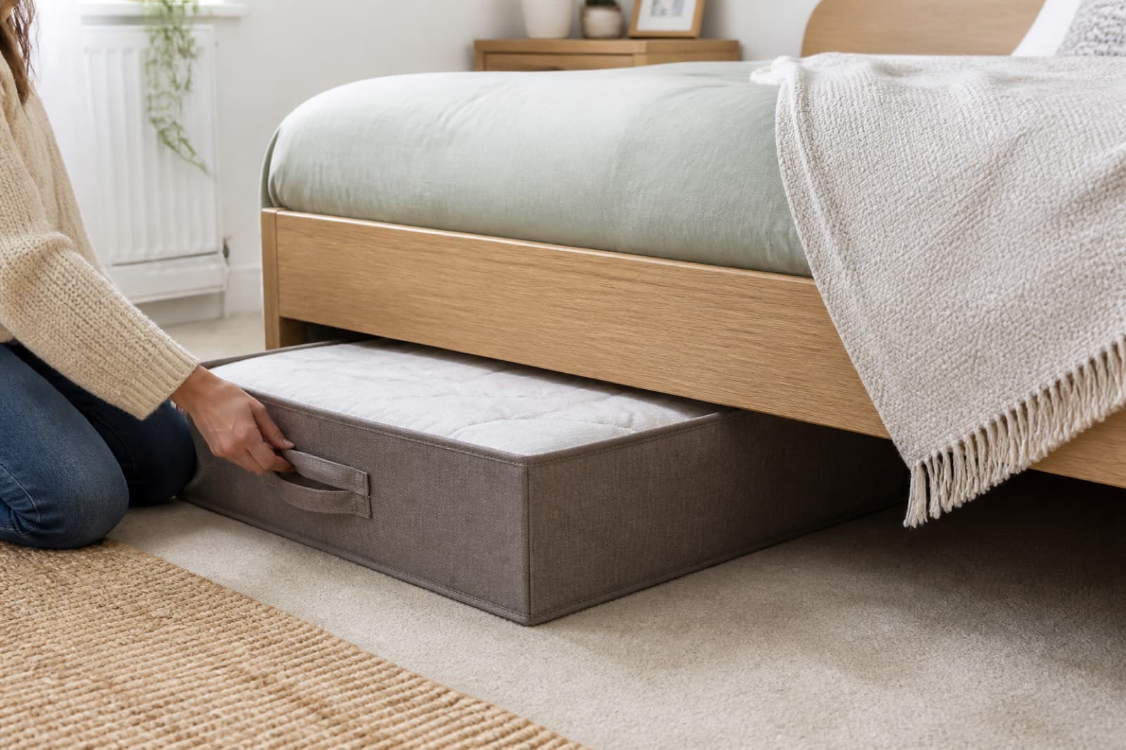 Under-bed organiser — in a home setting